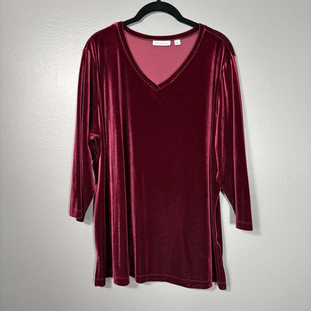 Susan Graver Burgundy Whimsygoth Romantic Velvet Top - 1X - Women's Plus Size
